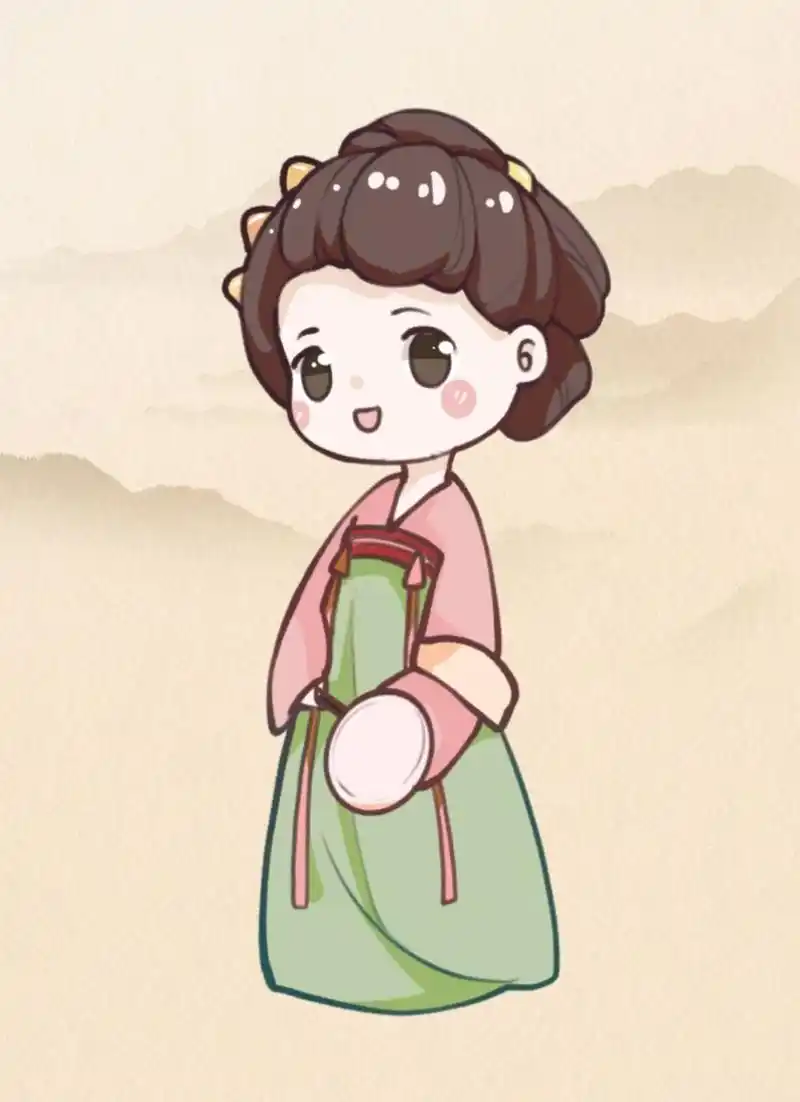 q版手绘汉服少女|古风少女简笔画 轻罗小扇,笑靥如花;海棠树下,不负