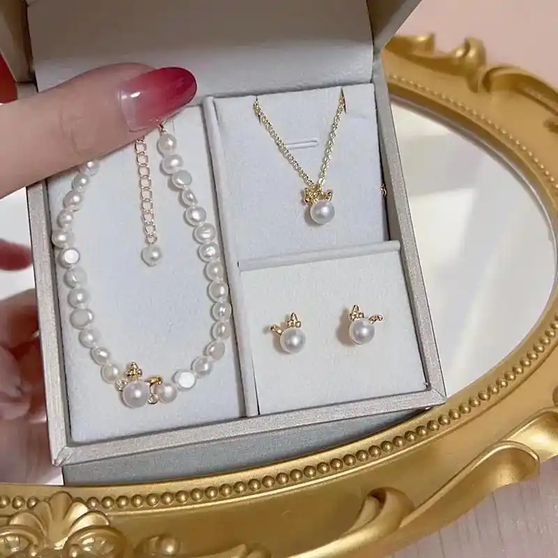 珍珠首饰套装.mini兔套装,4-7mm天然淡水珍珠 精致轻 - 抖音