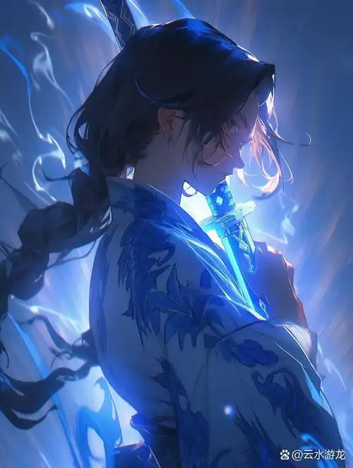 ai|midjourney|古风修仙美女        蓝色系古风美女,一剑破苍穹