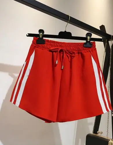 运动短裤女2021新款夏季阔腿休闲宽松学生百搭a字热裤 红色 2xl