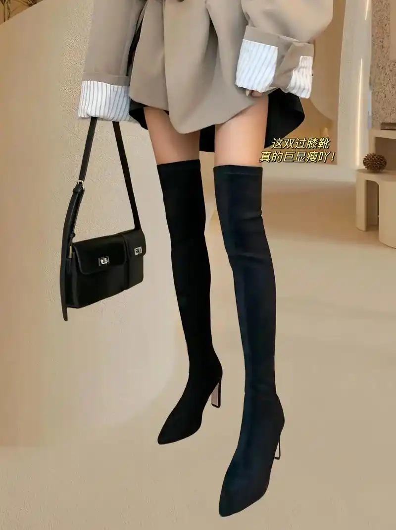 姐妹们,这款弹力细高跟鞋尖头长筒靴来了,巨显腿长腿细的靴子, - 抖音