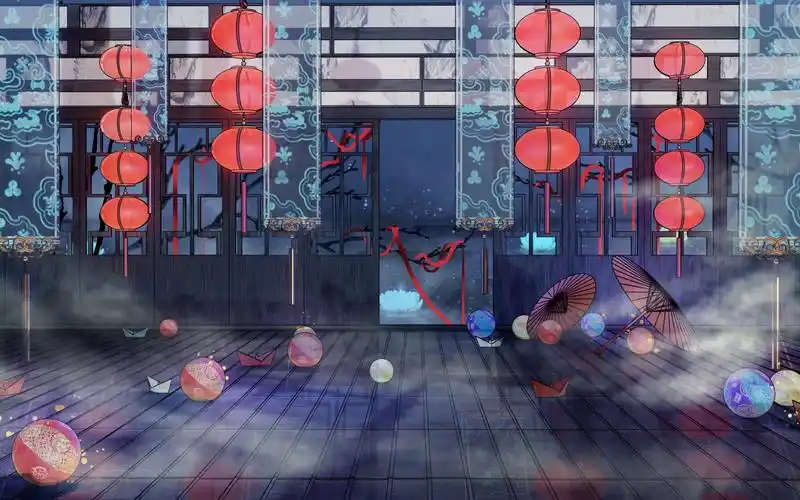 工坊:虚拟vup主播直播古风室内恐怖背景场景展示