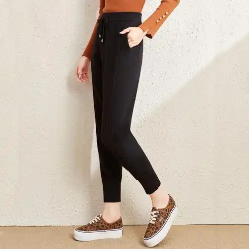 ounixue欧昵雪 | [松紧高腰针织哈伦裤]秋冬季时尚百搭运动裤九分休闲