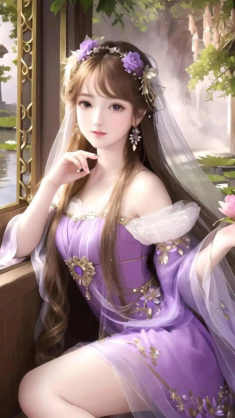 背靠荷花的古风美女,淡淡的紫散发着高贵#手机壁纸 #手机壁纸 - 抖音