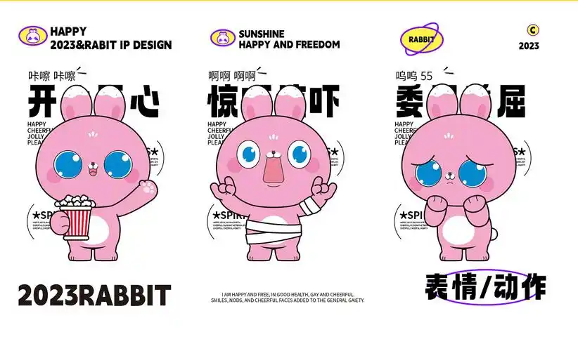 兔年吉祥物卡通形象设计 开心兔