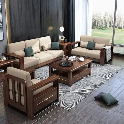 胡桃木全实木沙发组合新中式纯木质客厅整装现代简约轻奢家具套装