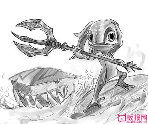 lol小鱼人素描画,潮汐海灵