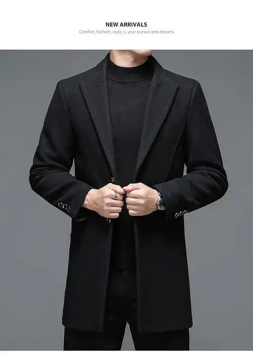 毛呢大衣男中长款双面呢子外套秋冬加厚羊毛西装冬季中年风衣新品针织