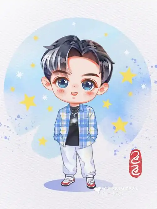 q版人物水彩风王一博q版全身