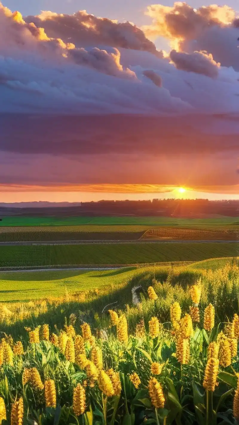秋天壁纸94金色麦田与落日余晖