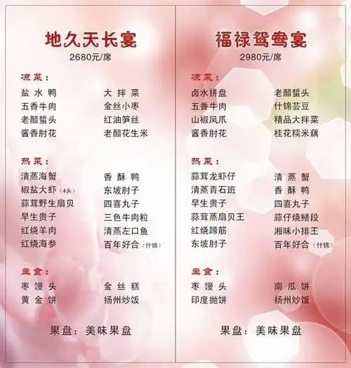 婚宴菜单寓意婚宴菜单吉祥菜名大全