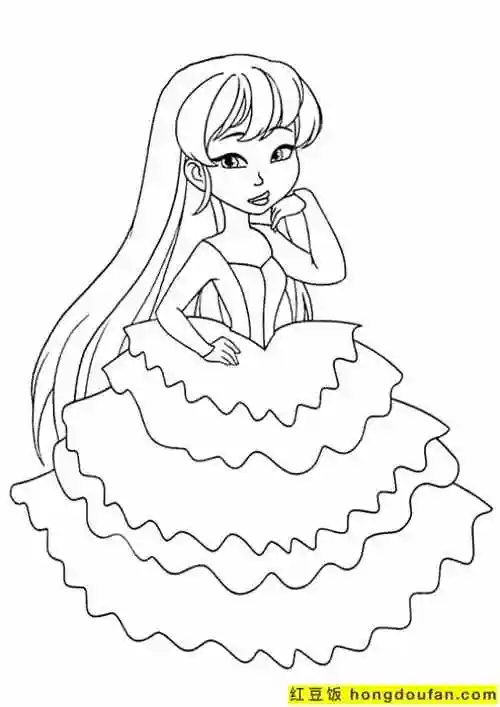 10张七岁女孩子们都会喜欢的小公主小女孩卡通涂色简笔画-红豆饭小