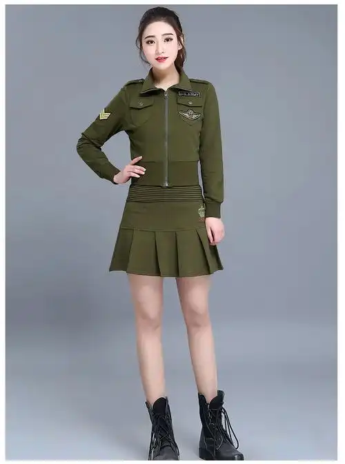 水兵舞军装舞蹈半身裙表演服2018春季新款迷彩服修身套装女纯棉