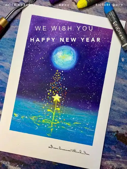 工具:丹可林油画棒@丹可林过程:先平涂一些紫色,粉色,下面颜色深可以