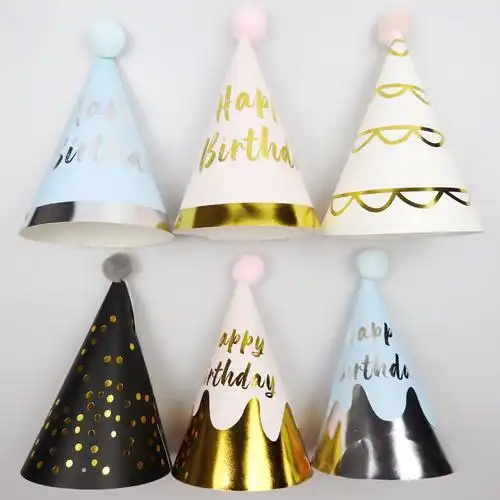 毛绒球亮片球生日帽 宝宝儿童成人派对装饰帽尖角帽蛋糕配件帽