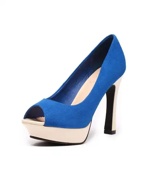 女款春季欧美潮防水台高跟鞋优雅鱼嘴鞋蓝色