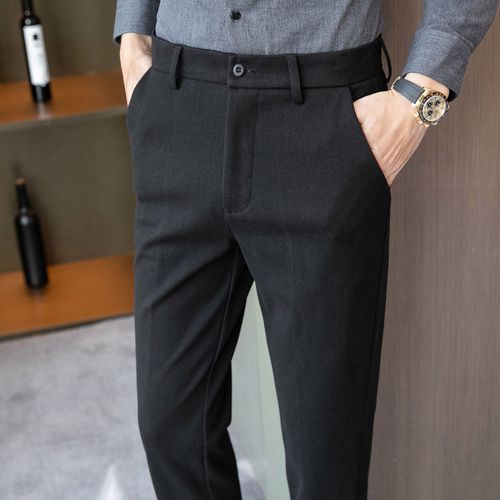 高端毛呢西裤男商务休闲裤修身长裤秋冬季磨毛加厚直筒西装裤小脚