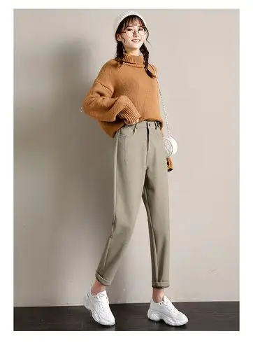 毛呢裤子女2020新款春秋冬高腰宽松休闲九分萝卜裤老爹哈伦裤女裤