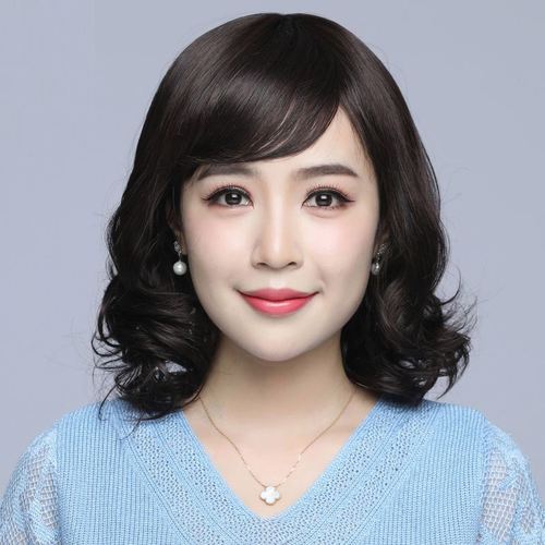 假发女短卷发套夏季薄款中老年圆脸妈妈真人发丝全头套式真发套