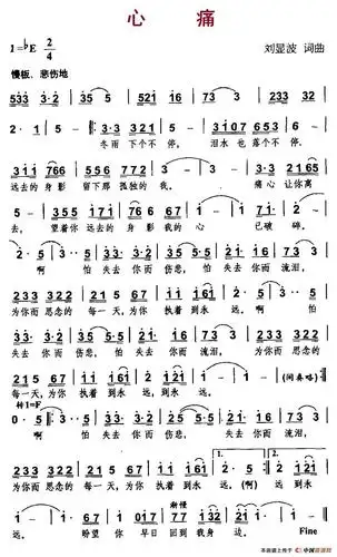 心痛(刘显波 词曲) 通俗曲谱