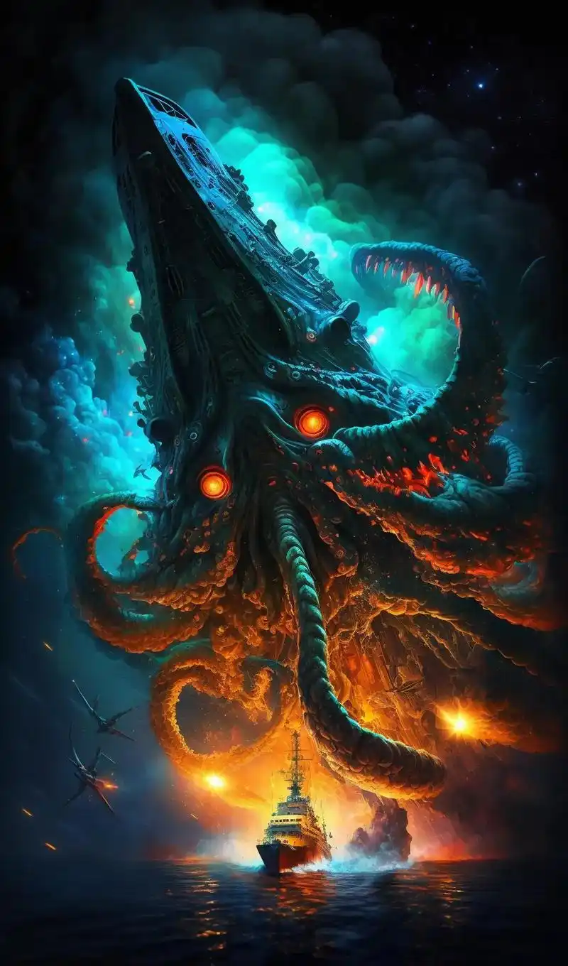 ai绘画丨克苏鲁巨物.克苏鲁风格的空中巨物,强化了光的质感和 - 抖音