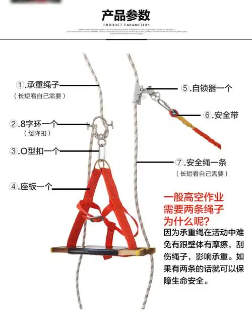 定制超耐磨耐用蜘蛛人高空作业绳外墙清洗吊绳保险绳带安全绳16mm 带