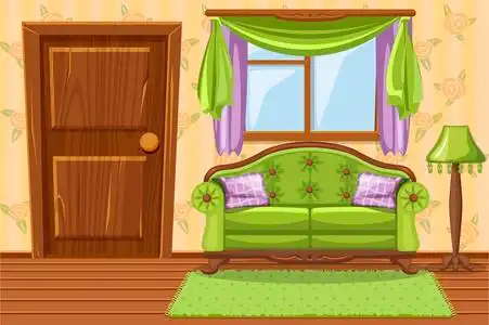 设置的卡通绿色复古气垫家具,客厅里照片