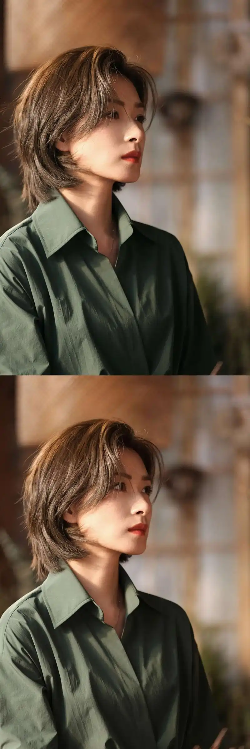 万茜黄色短发干练写真