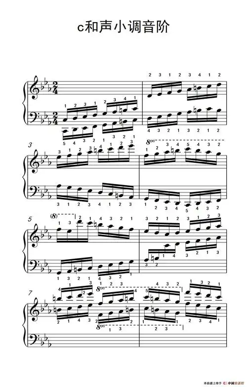 c和声小调音阶 中央音乐学院 钢琴 业余 考级教程 7 9级 钢琴谱 简谱