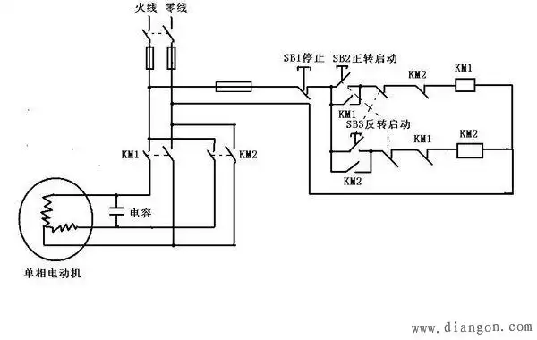用倒顺开关控制单相交流电机正反转原理图 - 电路图分享_电工学习网