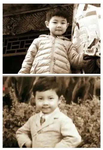晒出一张自己童年照片与儿子的对比:"上面是我儿子,下面是我小时候