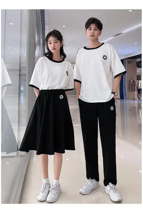 毕业照衬衫夏装新款短袖套装学生班服初中生高中生学院风夏季女白色