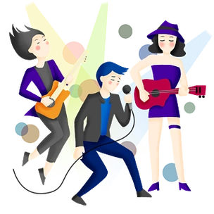 手绘扁平风女子摇滚乐队