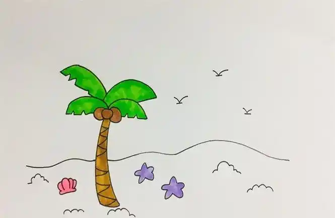 美丽的海滩怎么画风景简笔画简笔画大全