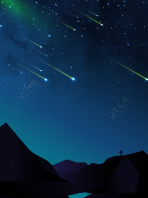 唯美夜景流星雨梦幻夜空地球星空仰望夜色