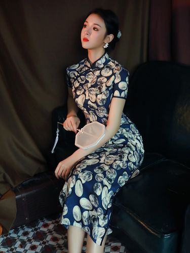 2021夏季新款复古民国风少女格子日常改良年轻款旗袍连衣裙短袖新