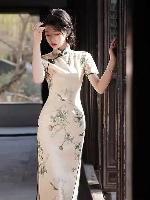 中长款夏新中式国风改良素雅旗袍2024年夏季新款年轻款少女修身长