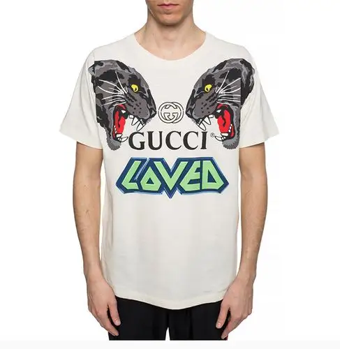 gucci/古驰 男士白色棉质logo印花圆领短袖t恤