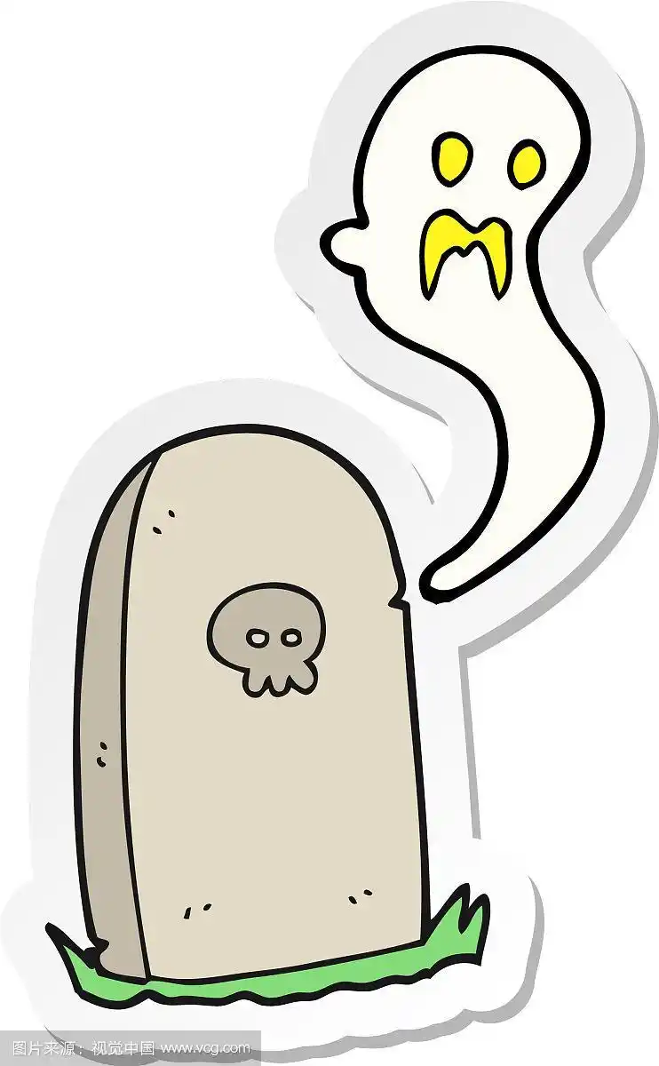 一个卡通鬼魂从坟墓里爬出来的贴纸