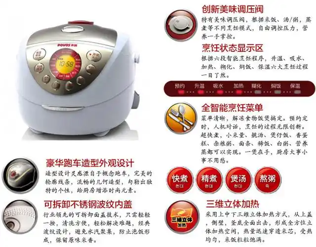 povos奔腾电饭煲fy403(4l智能电饭煲/超厚土灶锅内胆/24小时预约)