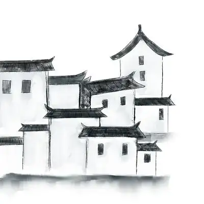 水墨屋檐水墨风水墨元素古风房子水墨建筑元素徽派建筑png素材