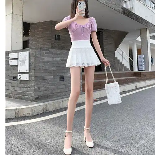 超超短裙半身裙镂空透视很短很短的裙子蕾丝裙无内衬松紧腰百褶裙