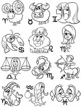 手绘黑色线条卡通十二星座png图片免抠矢量素材