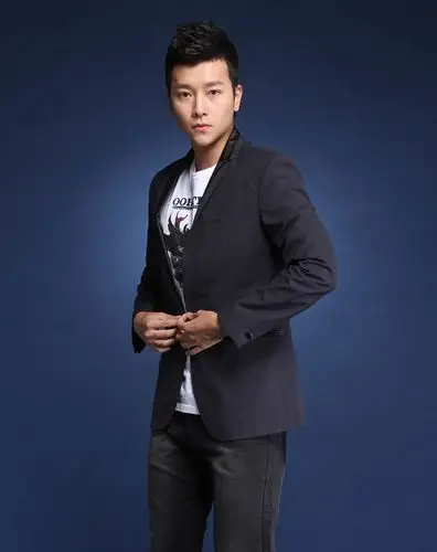 深蓝色单扣长袖休闲西装