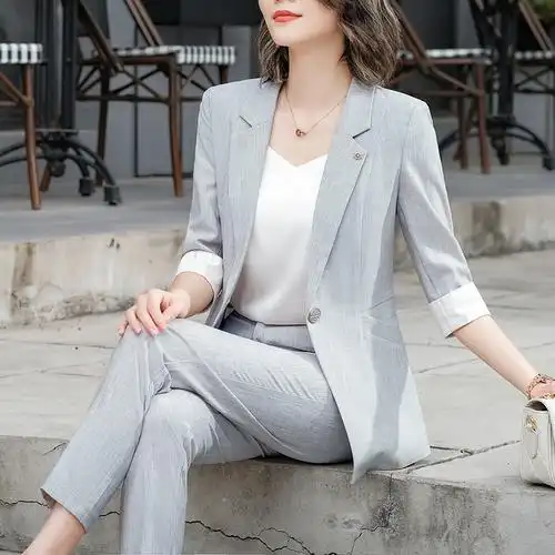 七谷娘专柜职业女装时尚白领小西装外套七分袖上班工装干练中性潮