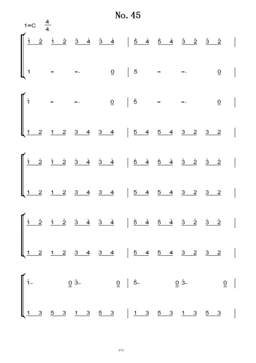 45 首 钢琴双手简谱 练习曲 原版 钢琴谱 钢琴简谱.pdf答案