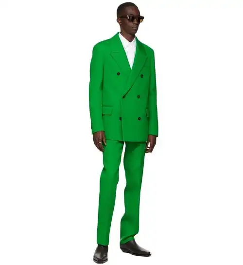 简至男女女同款廓双排扣绿西装外套休闲裤特价西装