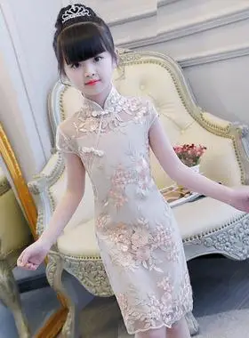 中国风旗袍裙春秋改良小女孩演出服