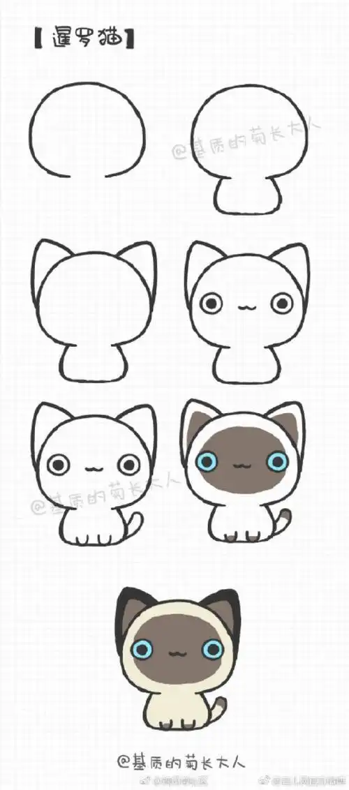 各个品种猫咪简笔画教程图片大全集合警长猫波斯猫暹罗猫折耳猫