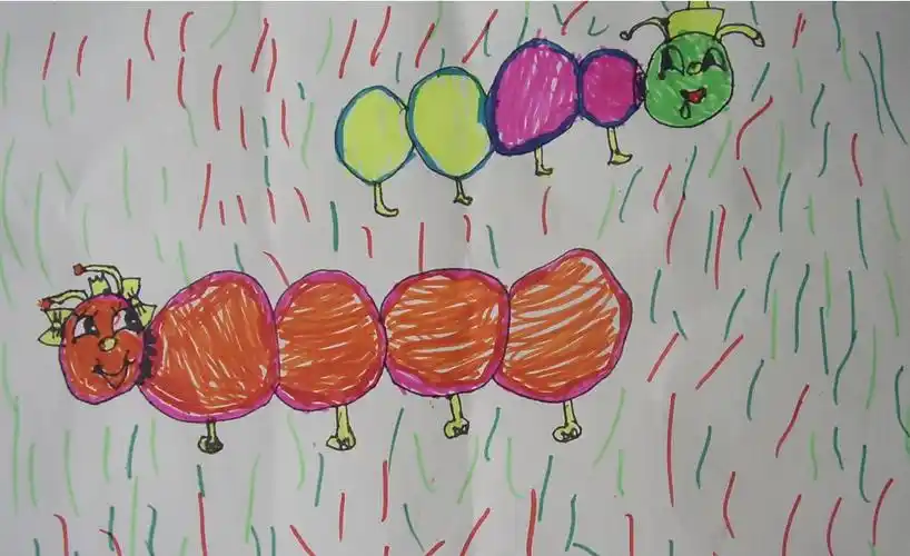 丁丁绘画作品两只毛毛虫-五周岁,丁丁绘画作品集_小鸭子儿童乐园